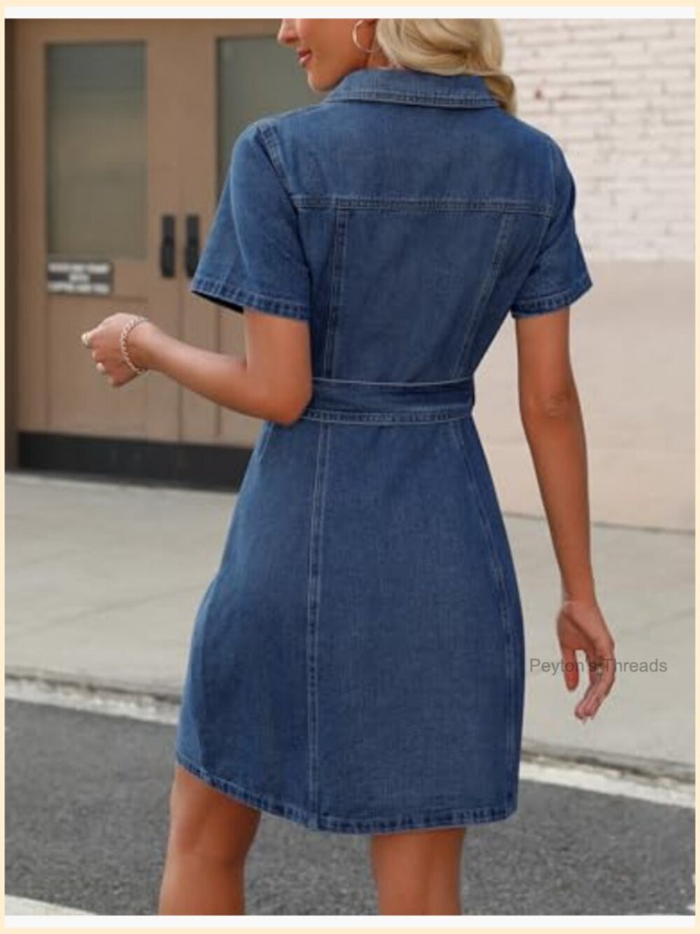 Denim Dress Short Sleeve Button Down Babydoll with Pockets - Picture 2 of 6